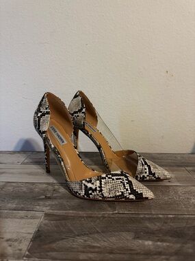 Steve Madden Black & White Snake-Print D'Orsay Heels